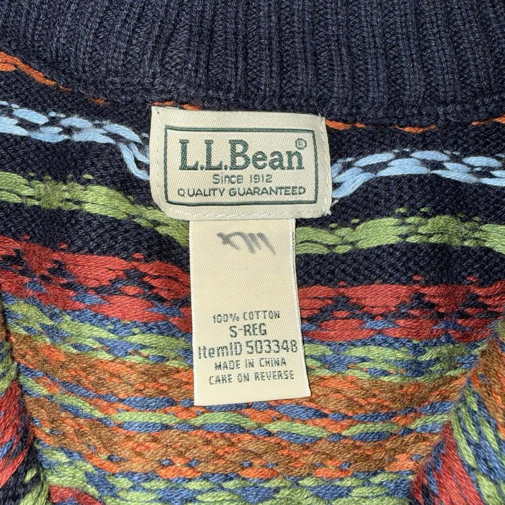 Vintage LL Bean Sweater 1/4 Zip Geometric Nordic Blue Size Small - Picture 3 of 6